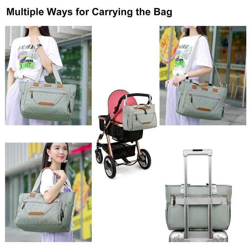 FHELAD Diaper Bag Tote, Large Tote Diaper Bag with 16" Laptop Compartment, Baby Bag with Insulated Pocket for Mam and Dad, Ideal for Travel, Work (Morandi Grey) | Dual stroller hooks, Working Parents, 3 Insulated Pocket - Image 5